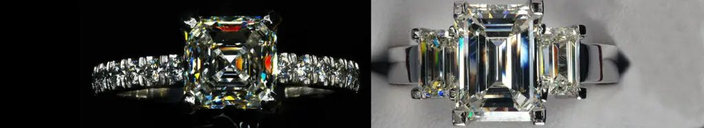 collage of two Ascher emerald rings
